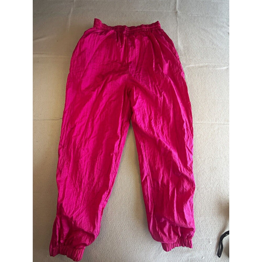 Vintage Bold Spirit Women's Pink Solid Ankle Pants Nylon Blend Elastic Waist  L